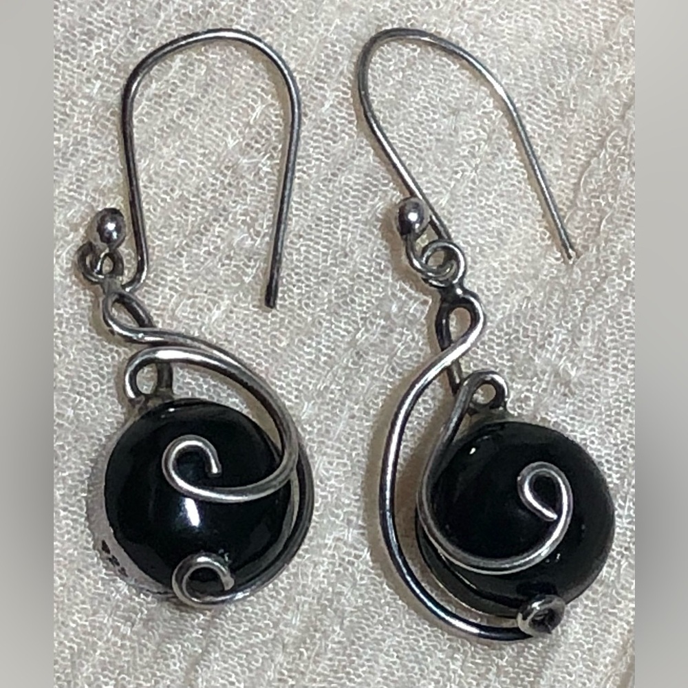 Chic Black and Silver Swirl Earrings
